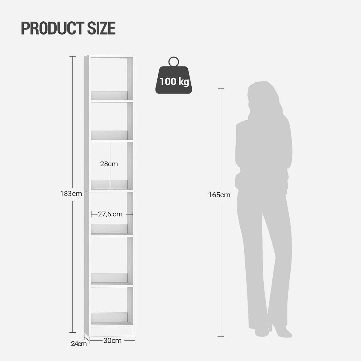 BÜCHERREGAL 6-stöckig Weiß 24 x 30 x 183 cm - Weiß, Holzwerkstoff (30/183/24cm)