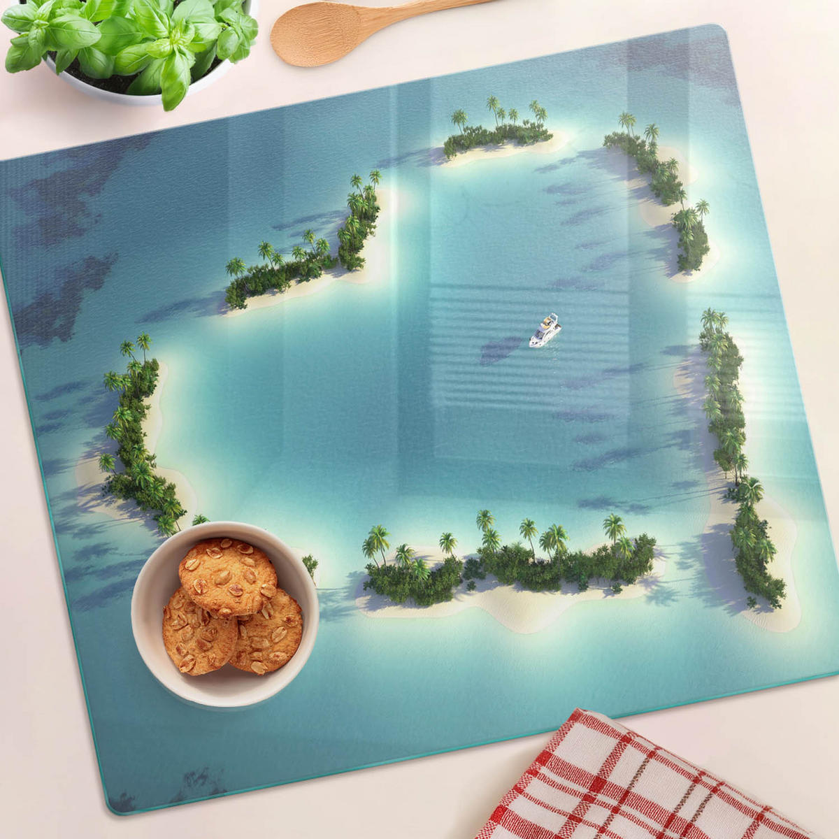 GLASPLATTE 60x52 cm Herzförmige Insel - Blau, Glas (60/0.4/52cm) - TULUP
