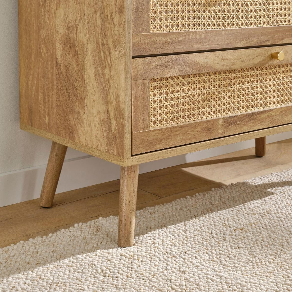 KOMMODE mit 3 schubladen und fronten aus natürlichem rattan - palmo 80/39/79 cm - Apfelbaumfarben, Holzwerkstoff (39/79/80cm) - Calicosy