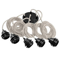 PENDELLEUCHTE Hang 5 Flammig Retro - Beige/Schwarz, Naturmaterialien (350/1/350cm) - HOOPZI
