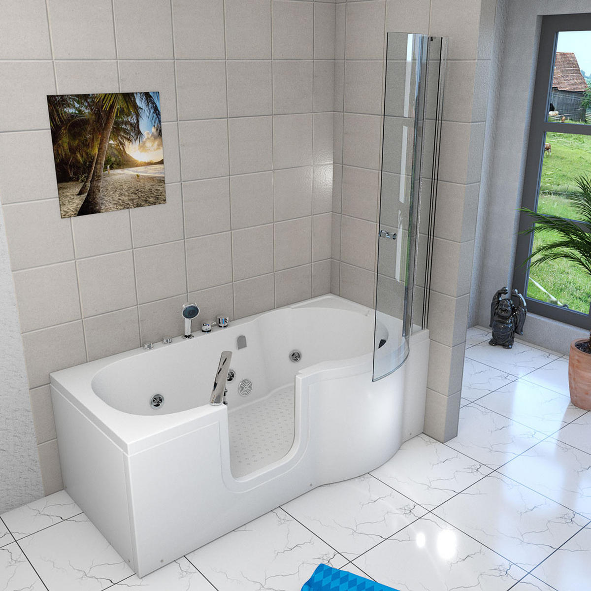 SENIORENDUSCHE Whirlpool mit Tür S12D-EH-WP-L 170x85cm - Weiß, Glas/Kunststoff (85/200/170cm) - AcquaVapore by Sandra Jentho