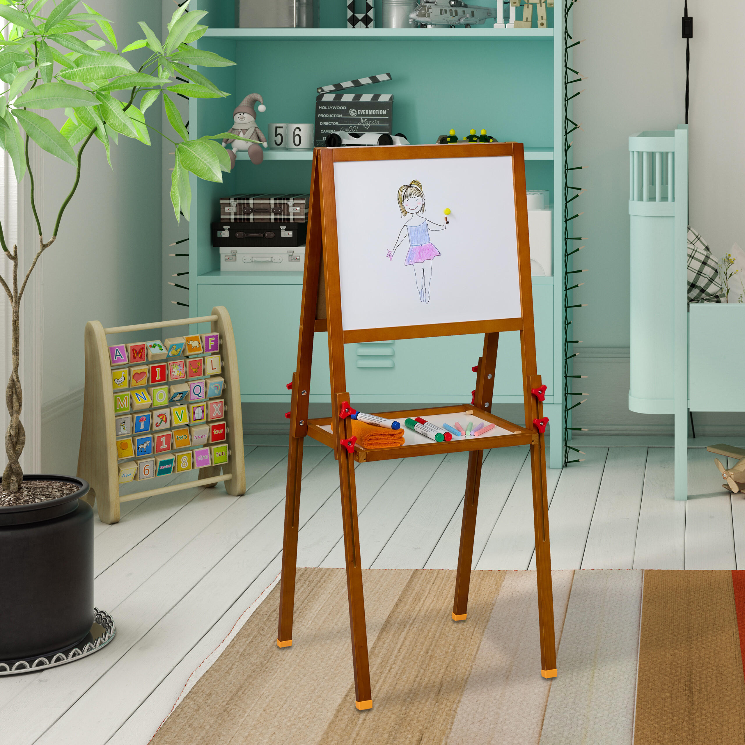 KINDERSTANDTAFEL - Multicolor, Holz/Holzwerkstoff (45/104/42cm) - Relaxdays