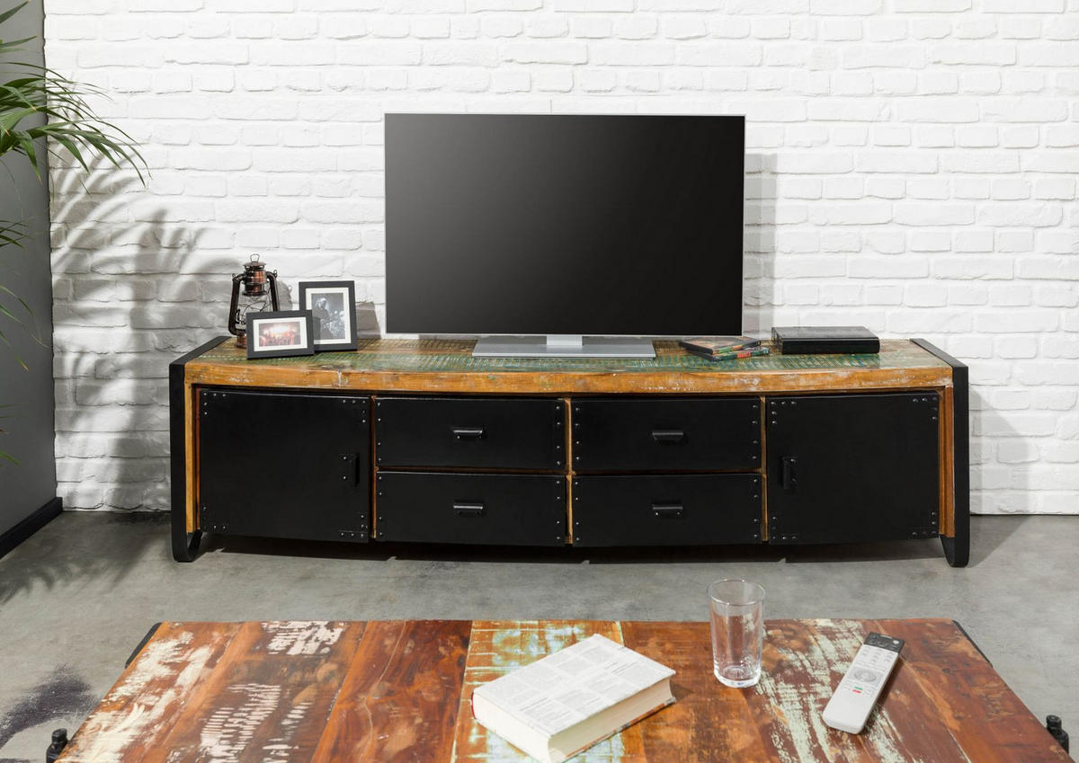 TV-BOARD Altholz 208x43x55 mehrfarbig lackiert INDUSTRIAL #106 - Multicolor, Holz (208/55/43cm) - Massivmoebel24