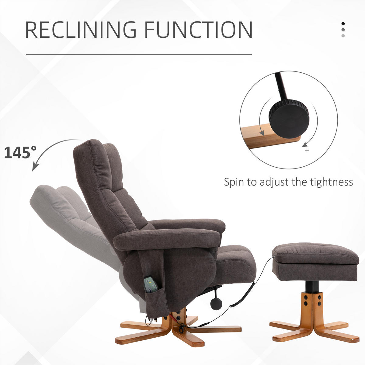 RELAXSESSEL Massagesessel mit Fußhocker Liegefunktion Polyester Braun - Braun, Holz/Textil (86/99/80cm) - HOMCOM
