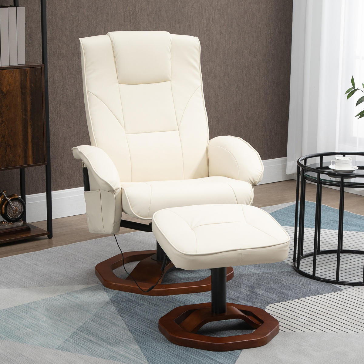 MASSAGESESSEL mit Hocker, Liegefunktion, Fernbedienung, bis 150 kg - Creme, Kunststoff/Metall (83/106/73cm) - HOMCOM