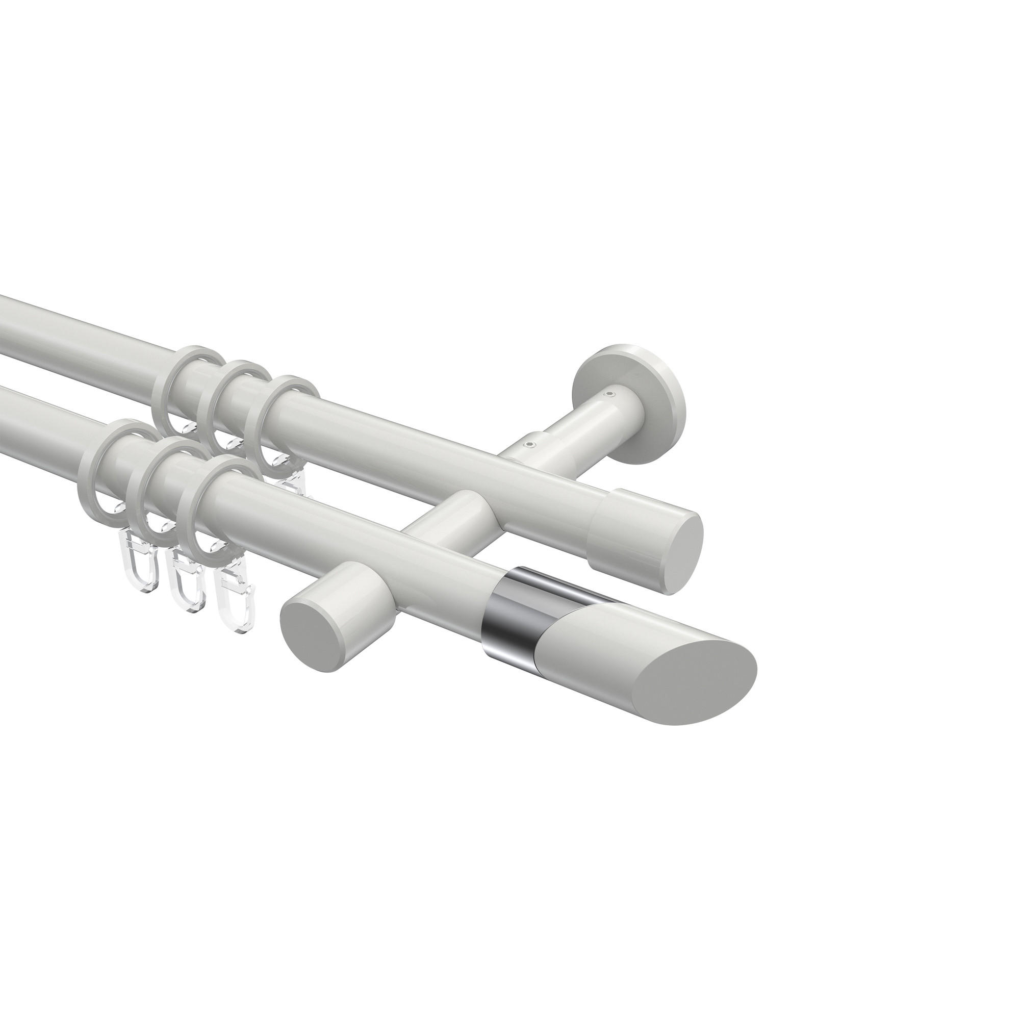 GARDINENSTANGEN-SET Prestige Verano 400 cm (geteilt in 2 x 200 cm), 2-läufig, 20 mm Ø Weiß - Chromfarben/Weiß, Metall (400cm) - INTERDECO