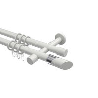 GARDINENSTANGEN-SET Prestige Verano 240 cm (geteilt in 2 x 120 cm), 2-läufig, 20 mm Ø Weiß - Chromfarben/Weiß, Metall (240cm) - INTERDECO