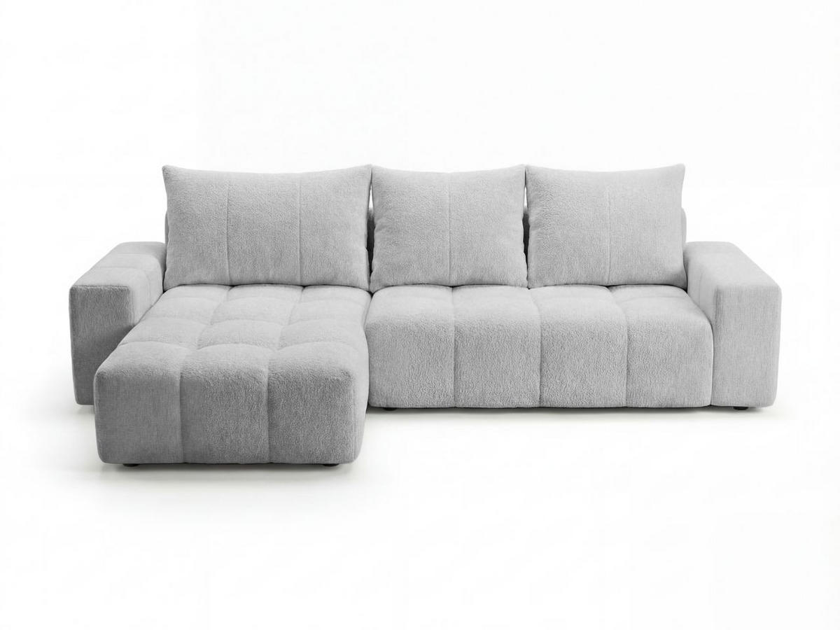 ECKSOFA Bresso Bouclé-Stoff Hellgrau - Hellgrau, Holz/Textil (255/168cm) - Graingold