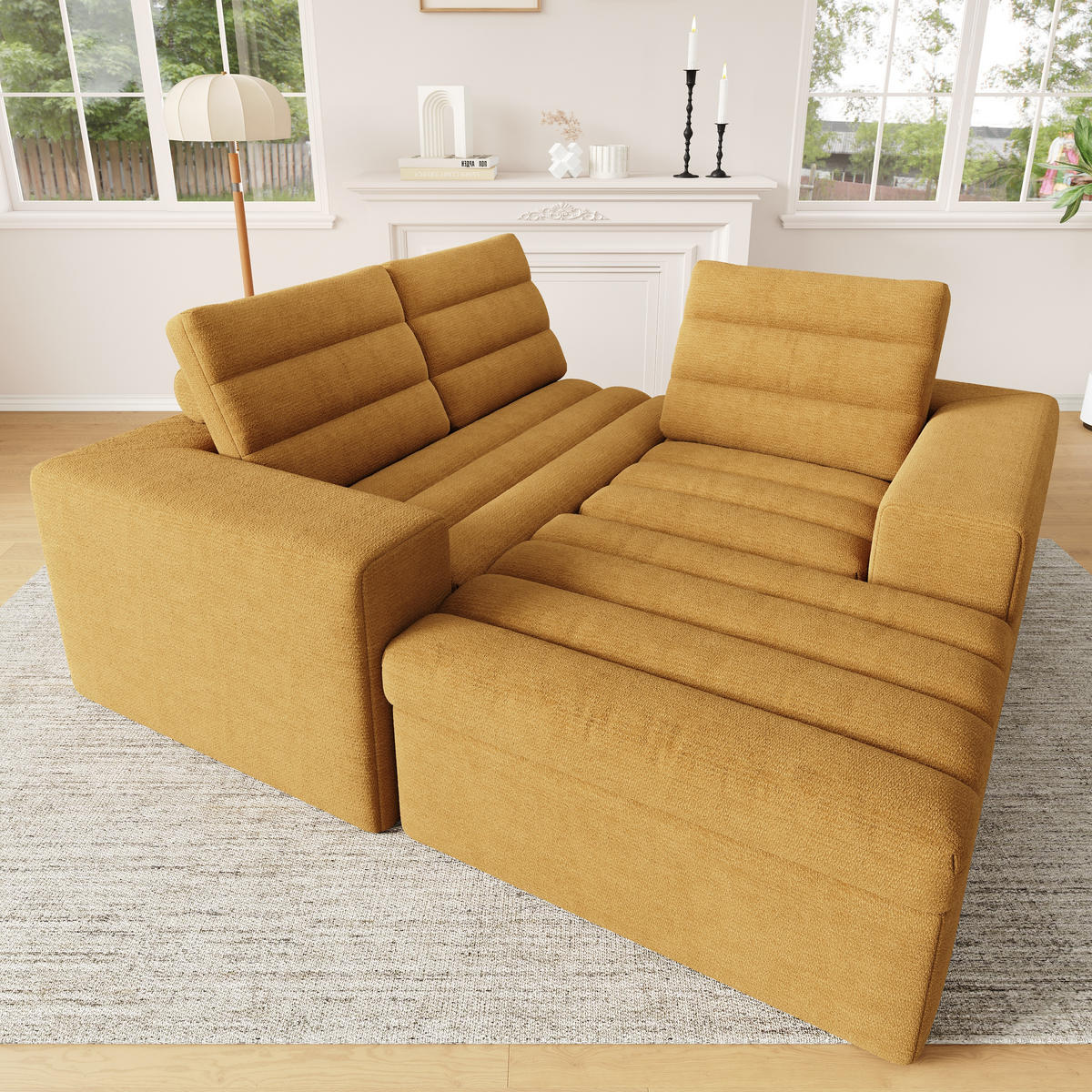 ECKSOFA 253/161/89 cm Orange mit 1 Fußhocker - Orange, Textil (253/161cm) - Oxeza