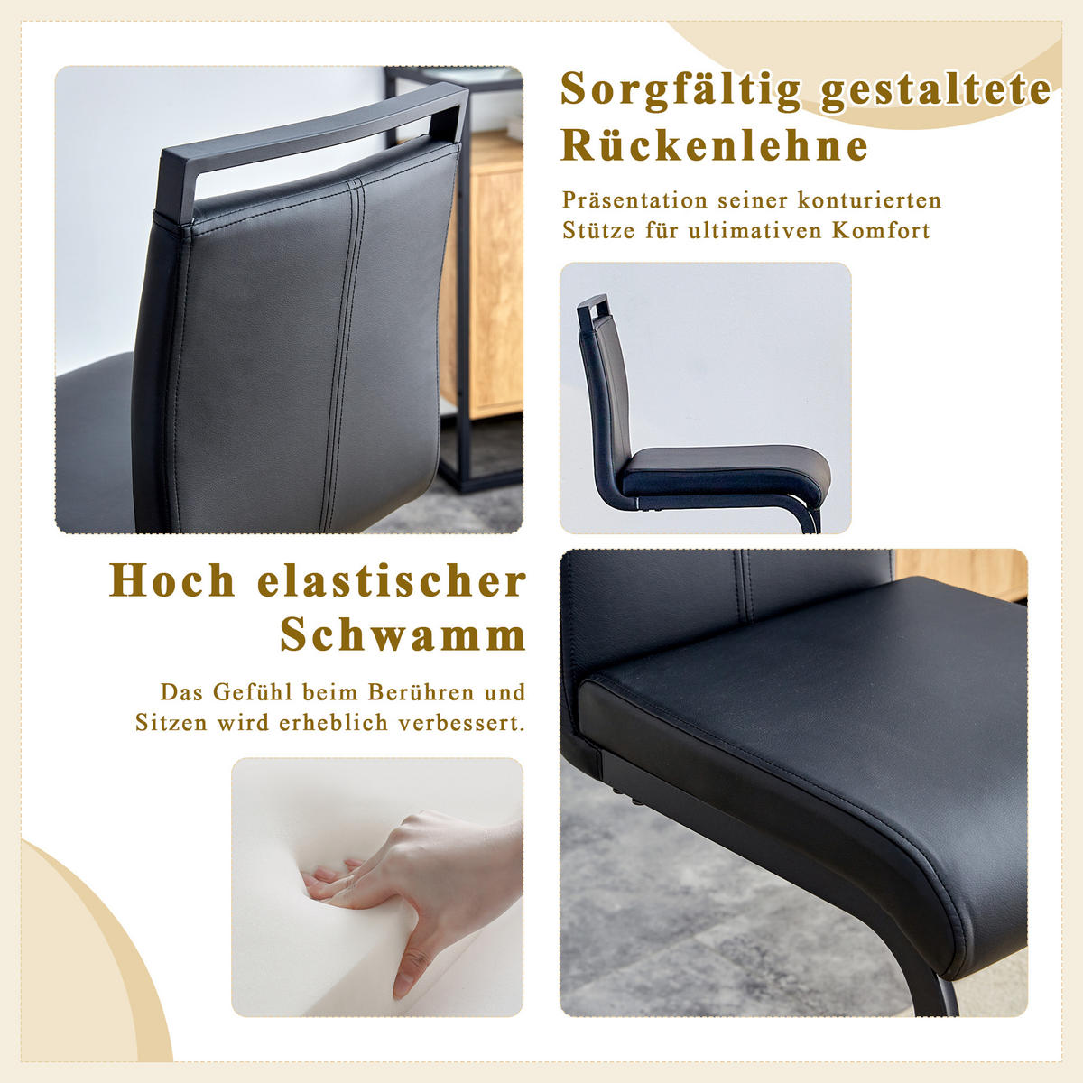 BARHOCKER 2er-Set Schwarz mit PU-Leder und Fußstütze - Schwarz, Metall (39/96.5/46.5cm) - PANGIVO