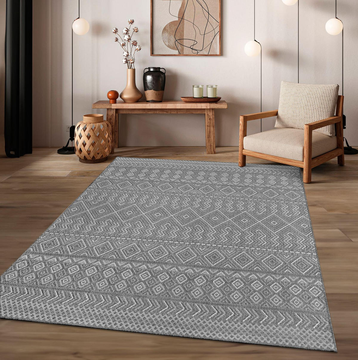 OUTDOORTEPPICH Grau-Dunkelgrau 80 x 250 cm - Dunkelgrau, Kunststoff (80/250cm) - TT Home
