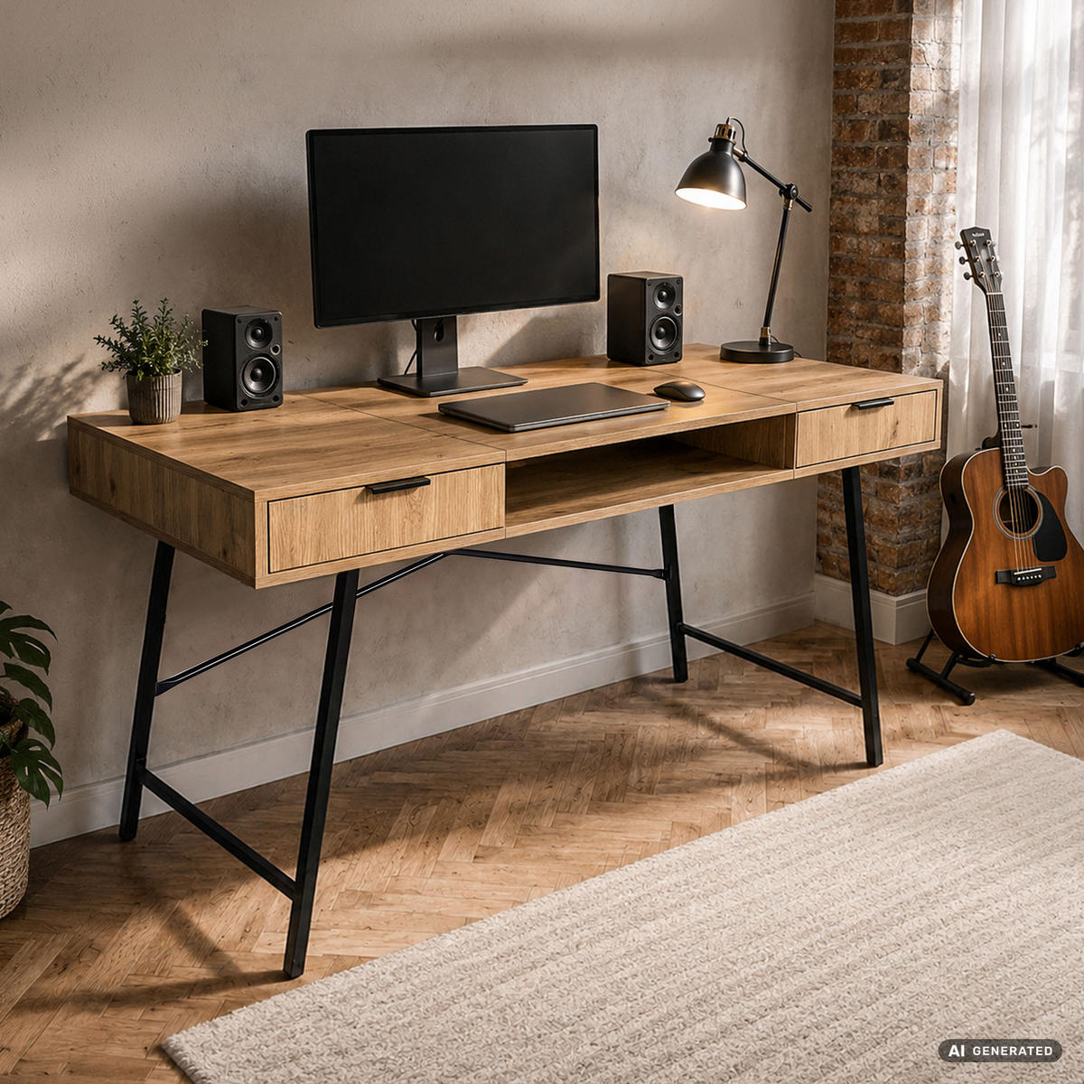 SCHREIBTISCH ARDEN 120 cm Artisan Eiche - Schwarz/Eiche Artisan, Holzwerkstoff (120/50/80.5cm) - Akord