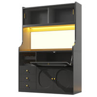 BUFFET DE-38487 120/40/180 cm mit LED-Beleuchtung und Weinregal Schwarz - Schwarz, Holzwerkstoff (120/180/40cm) - ComfortXL