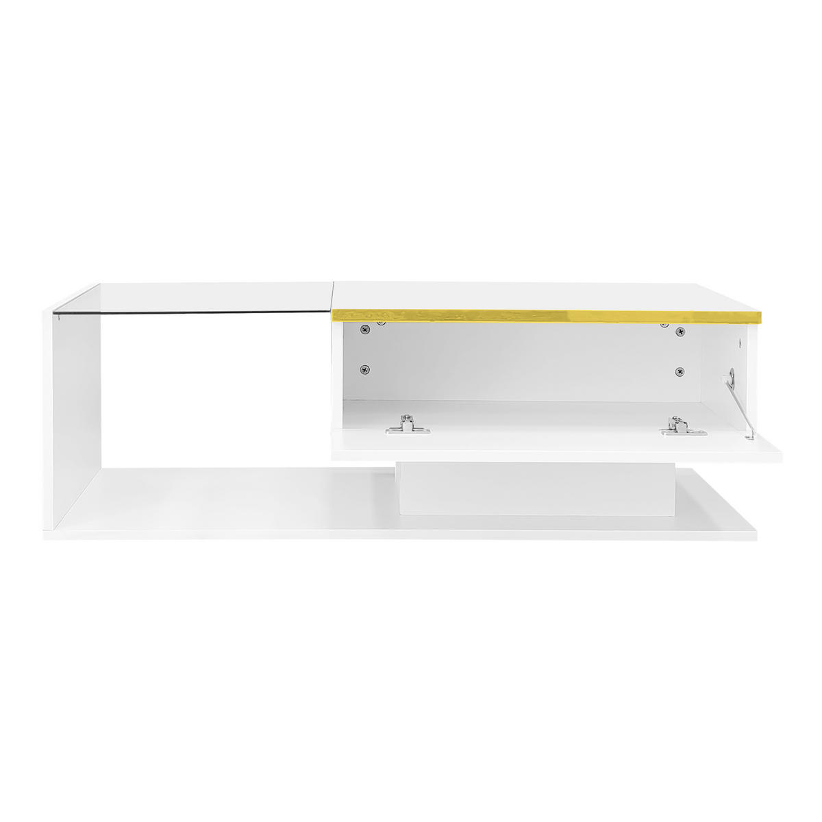 COUCHTISCH mit Glasplatte LED-Effekt Stauraum Hochglanz Oberfläche 100/50 cm Weiß - Weiß, Holzwerkstoff (100/50/32.5cm) - EVRYAE