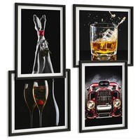 BILDER SET 4er Set - 50x50 cm & 40x60 cm Schwarzer Rahmen - Frauenbeine Rosenwagen Wein - Schwarz, Kunststoff (50/50cm) - TULUP