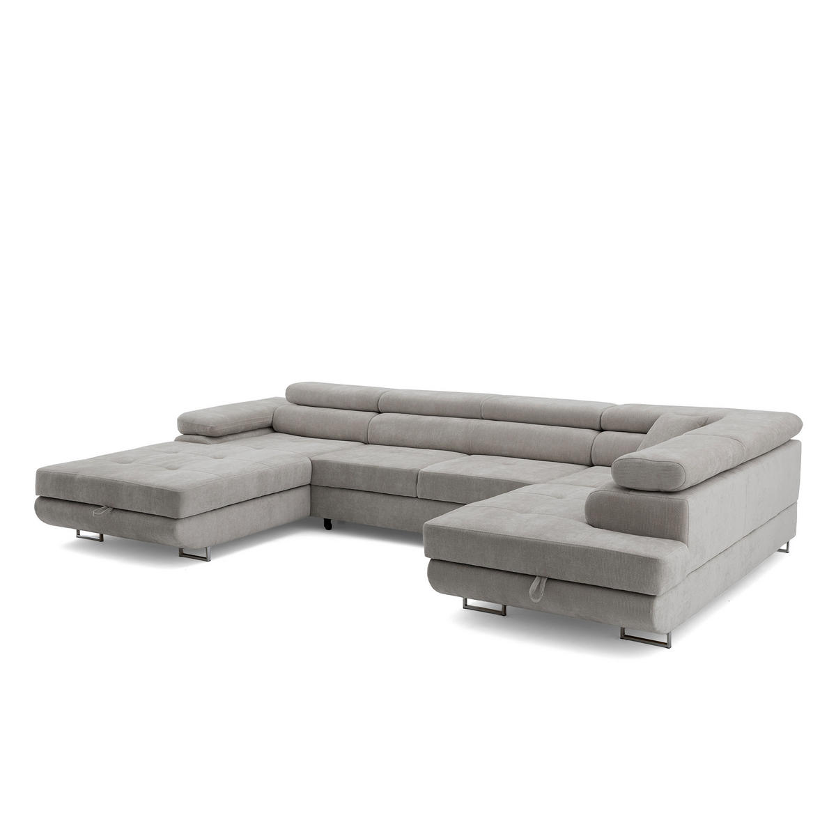 ECKSOFA U-Form WILD U Rechts mit Schlaffunktion 130x260 Chenille Grau - Silberfarben/Grau, Holz/Textil (203/90/350cm) - Muffo