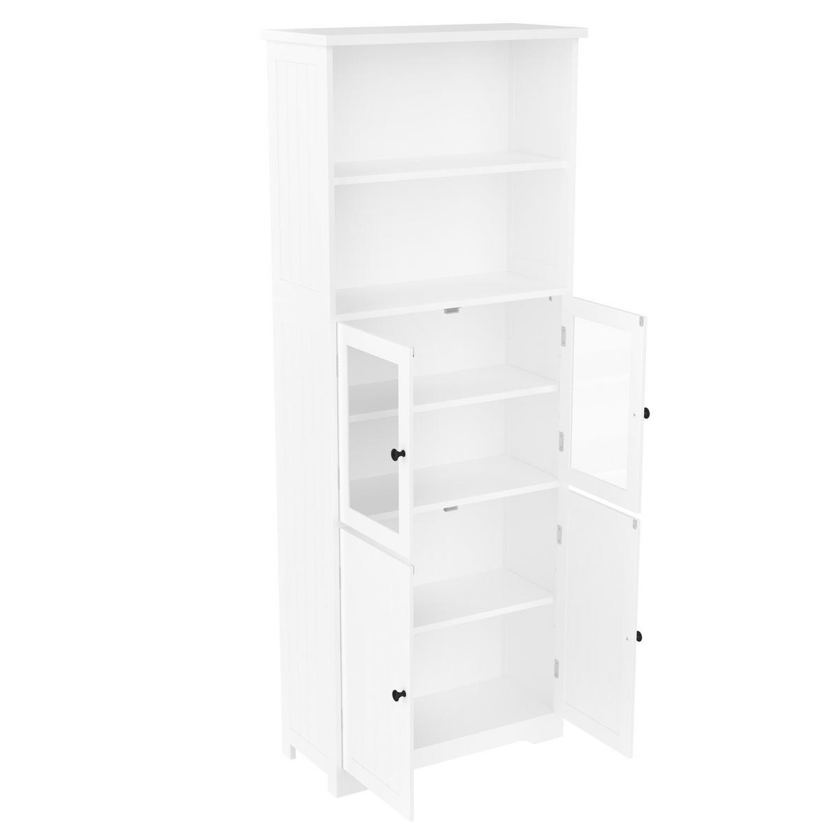 HIGHBOARD 57,5/28,5/160 cm in Weiß mit Glastüren und offenen Fächern - Weiß, Holzwerkstoff (57.4/160/28.5cm) - BEAOK