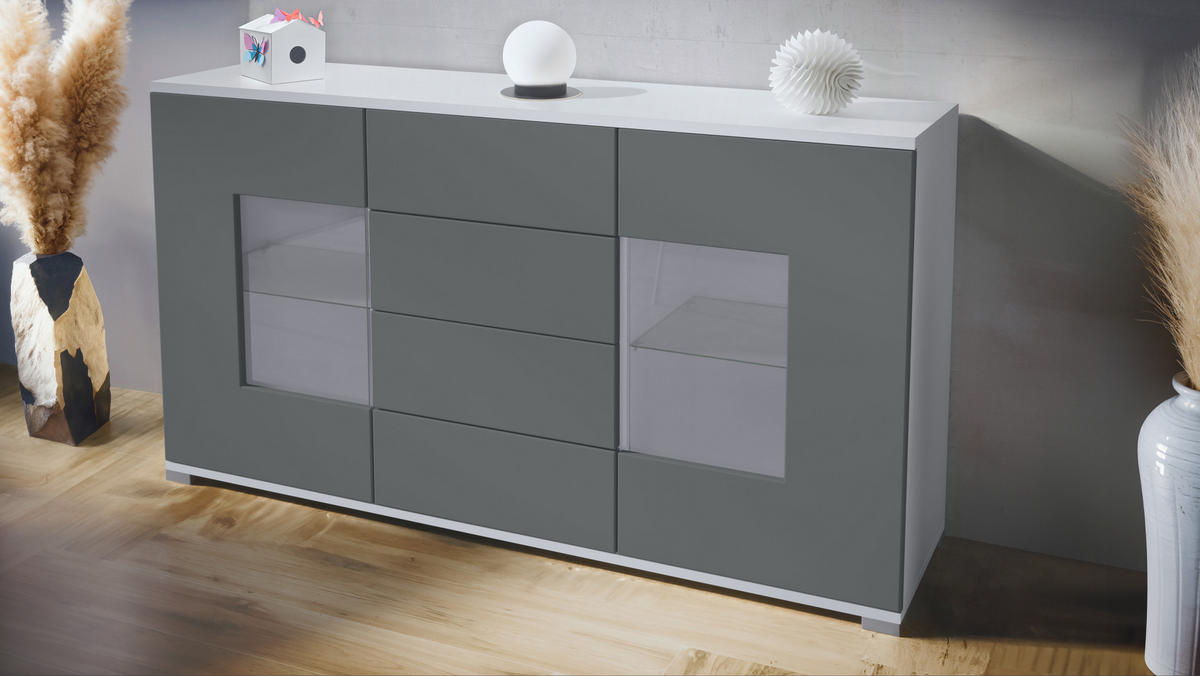SIDEBOARD Grömitz Graphit Seidenmatt - Graphitfarben, Holzwerkstoff (138.5/75.5/35cm) - Vladon