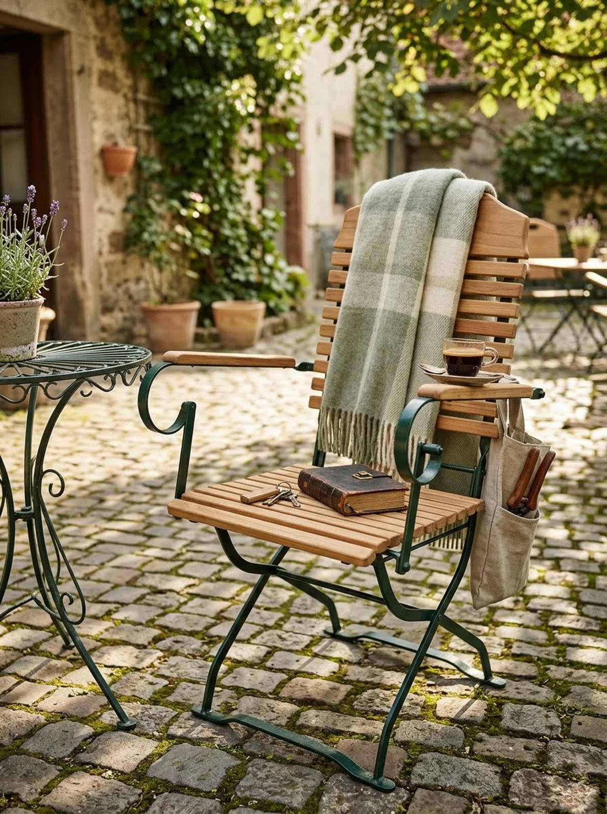 KLAPPSESSEL Bad Belzig aus Robinienholz, Stahlgestell Grün - Braun, Holz (53/95/60cm) - TPFGarden