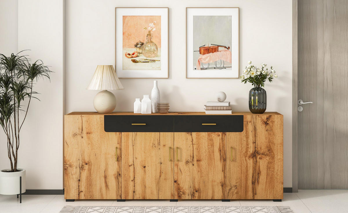 SIDEBOARD Holz- und Schwarzoptik 208/39,5/80 cm - Braun, Holzwerkstoff (39.5/80/208cm) - Urban Meuble