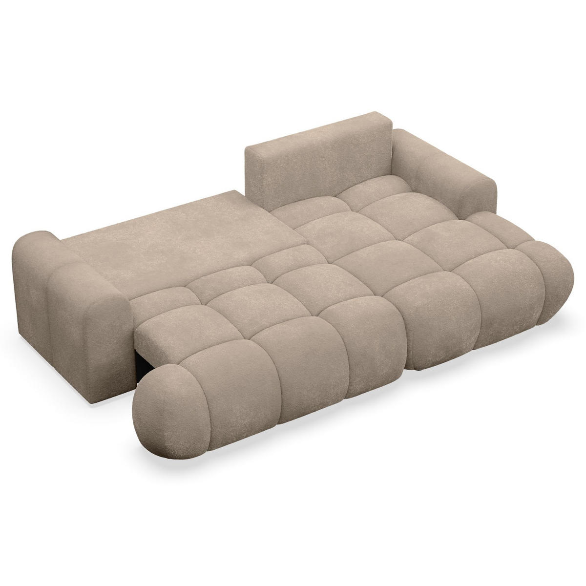 ECKSOFA Ombo Mini, Dunkelbeige Bouclé, rechtsseitig - Beige/Schwarz, Kunststoff/Textil (256/155cm) - Selsey