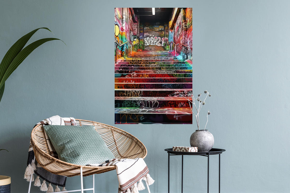 WANDTATTOO Treppe - Graffiti - Farben - Kunst 40x60 cm - Multicolor, Kunststoff (40/60/0.1cm) - MuchoWow