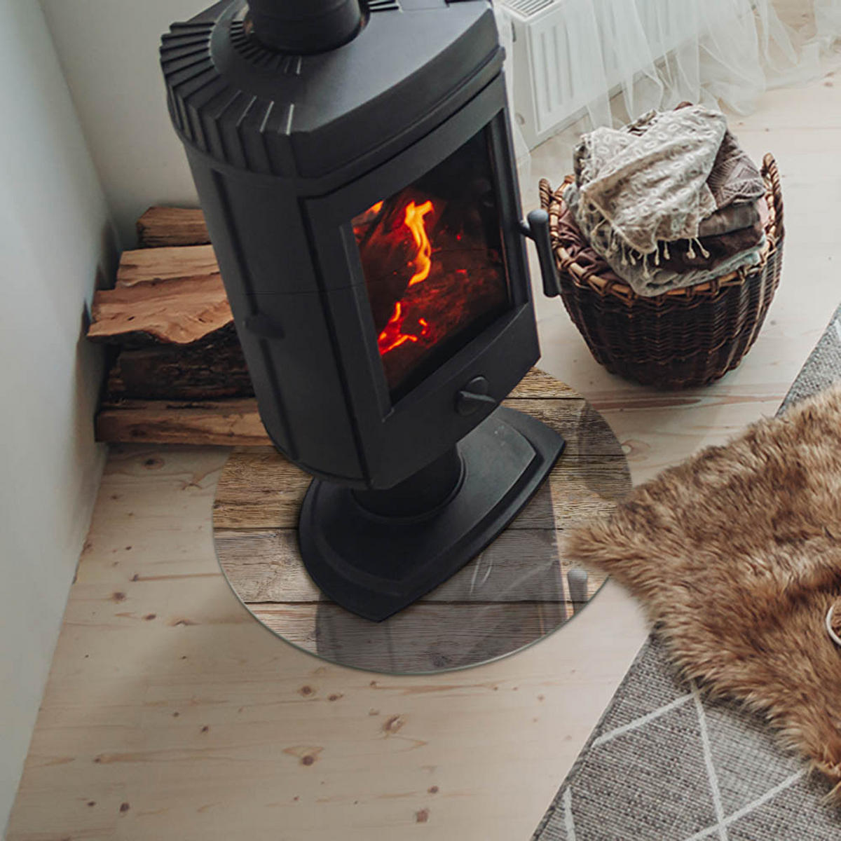 GLASPLATTE für Kamin Ø 50 cm Beige - Beige, Glas (50/50/0.4cm) - ArtPrintCave