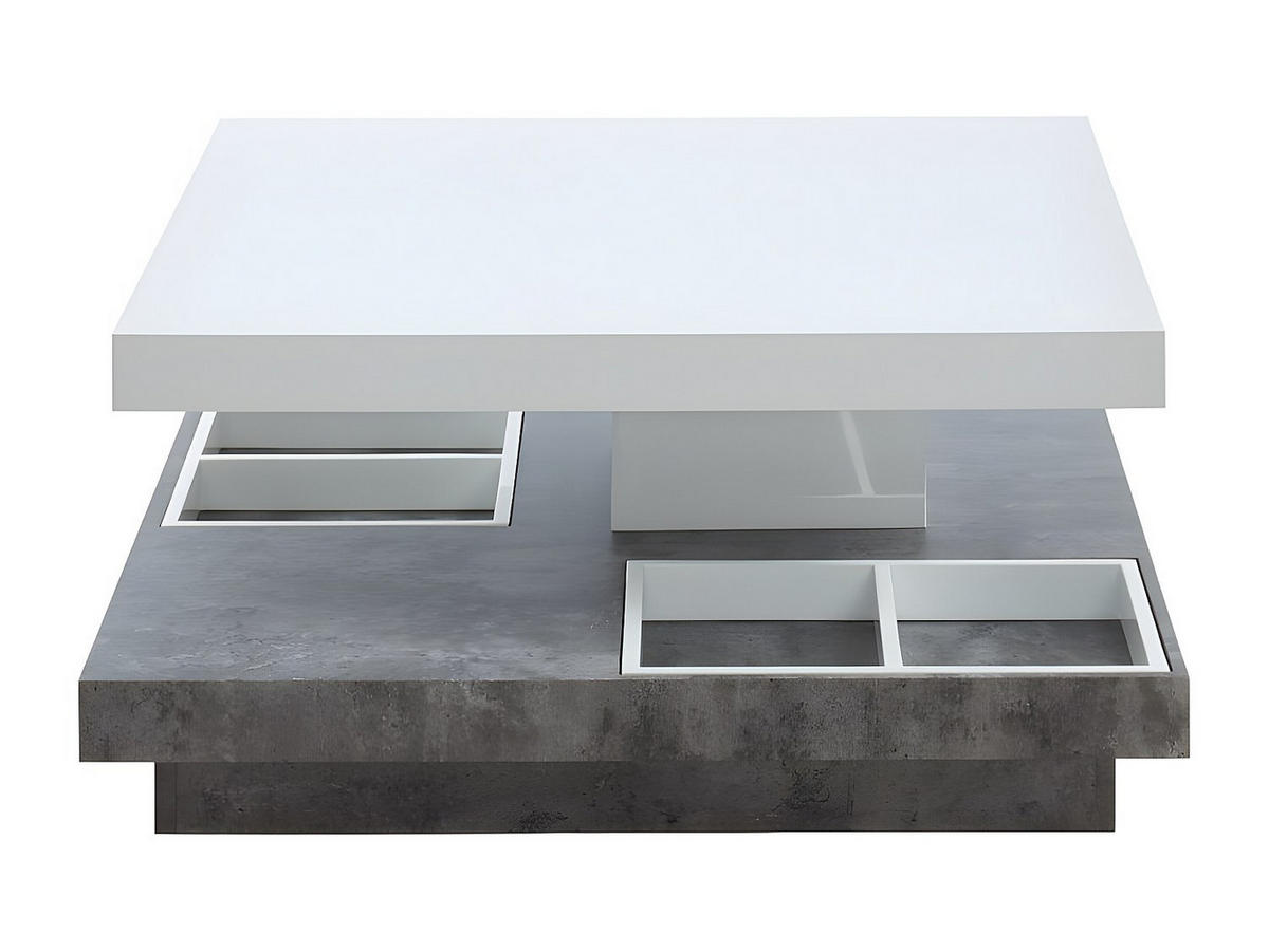 COUCHTISCH mit drehbarer Tischplatte - MDF - Weiß lackiert & Beton-Optik - FAUSTO II - Grau, Holz (80/80/34cm) - Vente-Unique