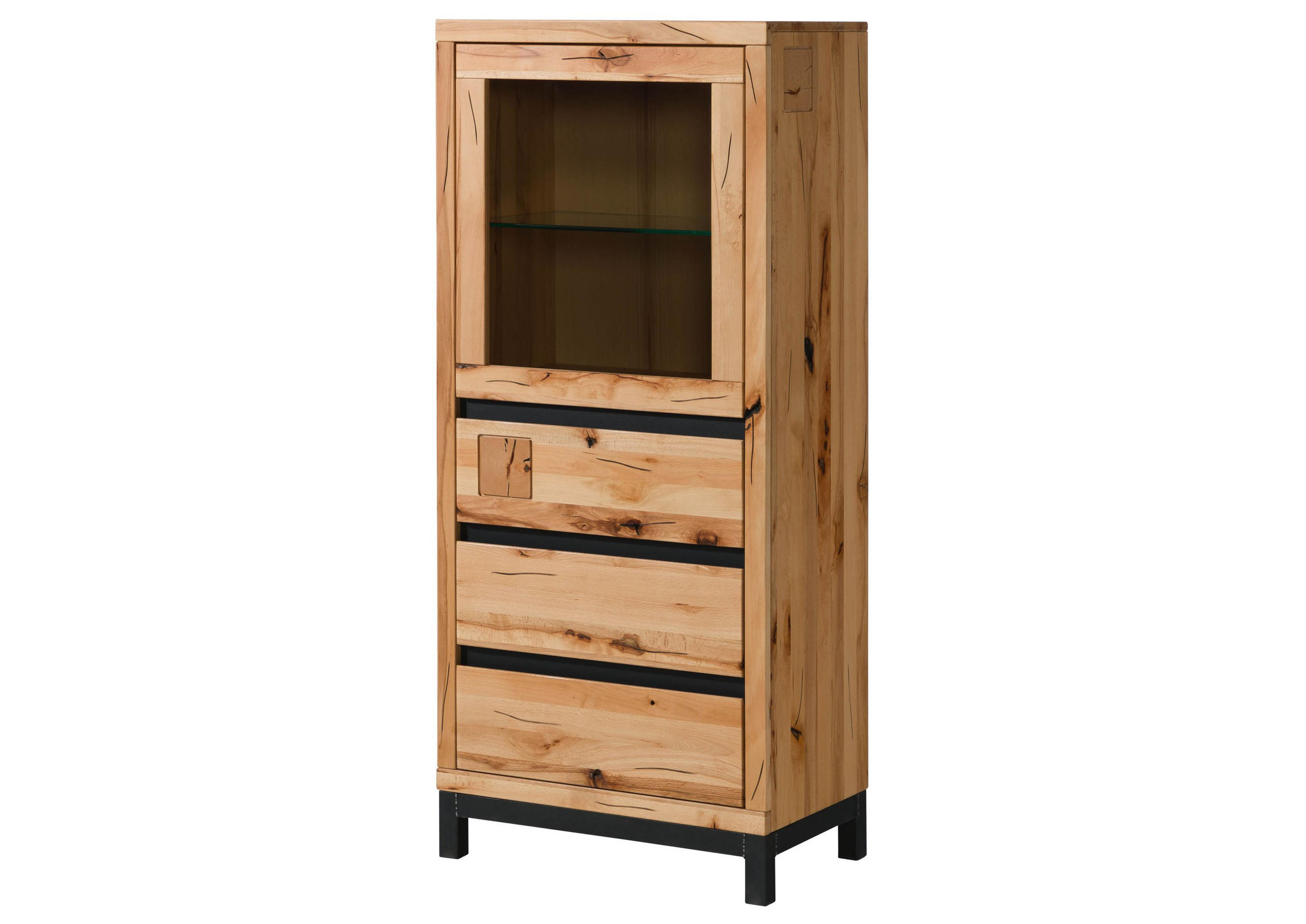 VITRINE Kernbuche 65x40x148 natur geölt VILLANDERS #103 - Braun, Holz (65/148/40cm) - Massivmoebel24