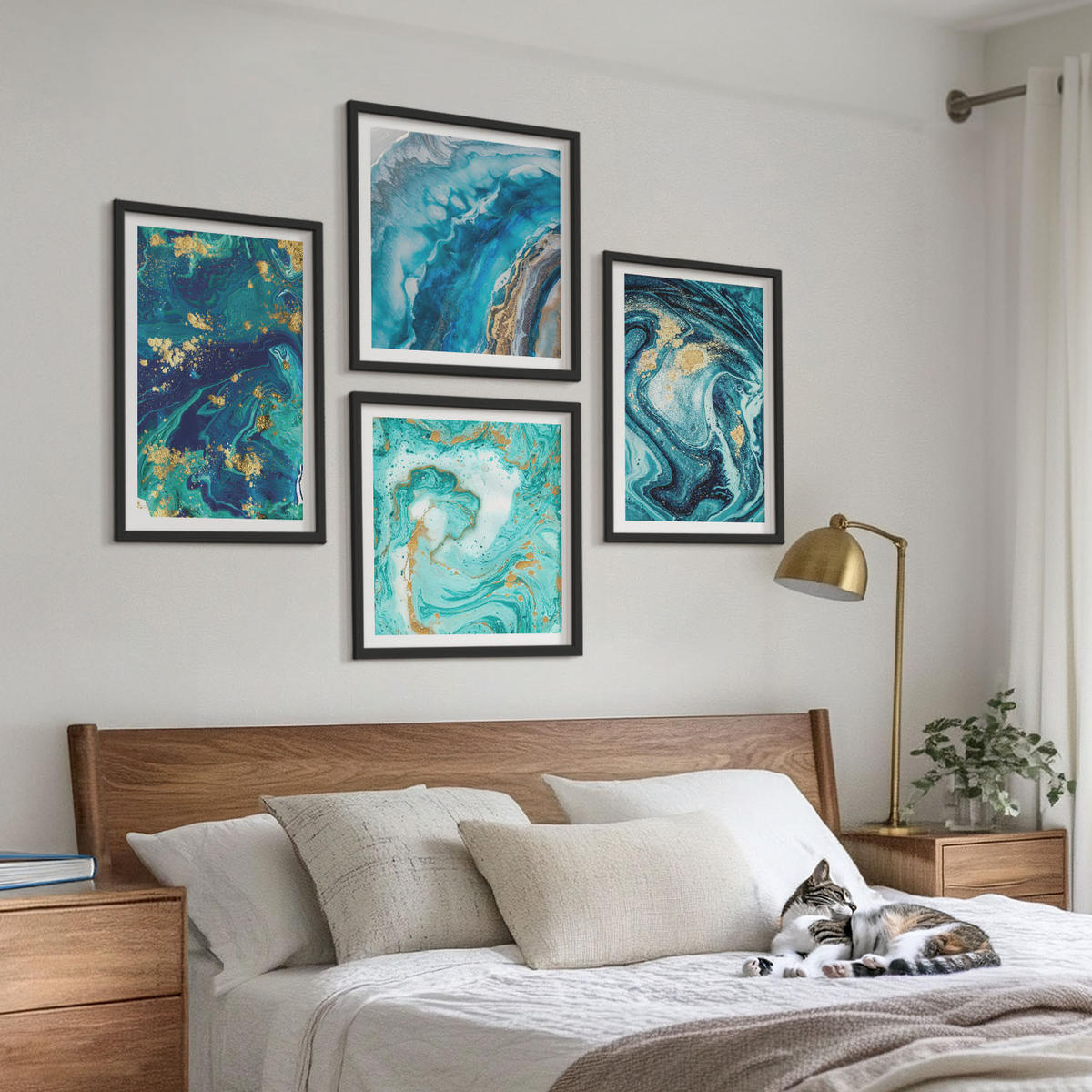 WANDBILDER 4er-Set - 50x50 cm & 40x60 cm Schwarzer Rahmen - Abstraktionen dekorativer Malerei - Schwarz, Kunststoff (50/50cm) - ArtPrintCave