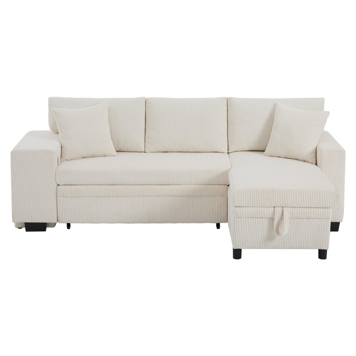 SOFA L-Form Klappsofa Schlaffunktion USB Stauraum Umbau Sofa 3-Sitzer - Beige, Holz (73/53.98cm) - FLIEKS