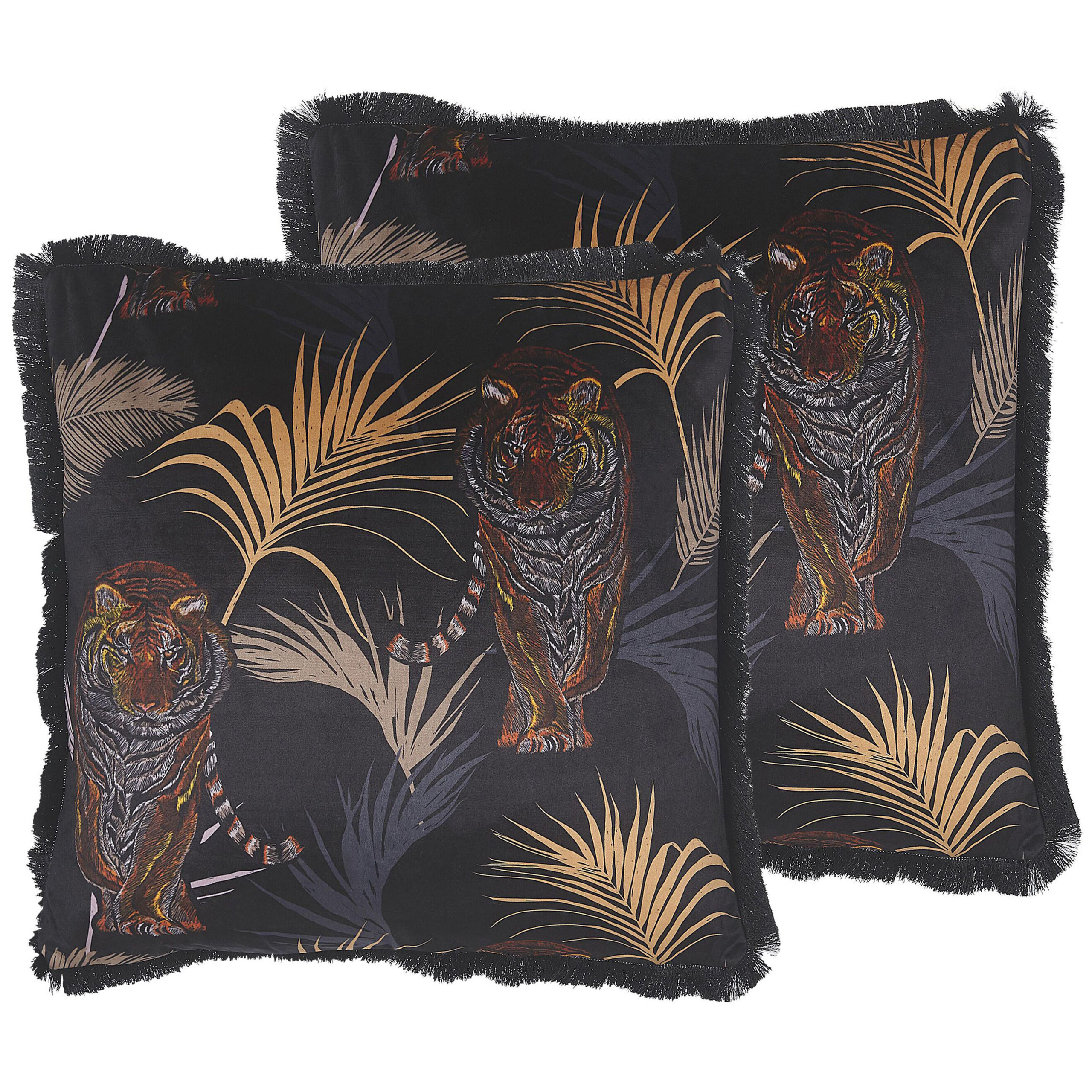 DEKOKISSEN 2er-Set Schwarz 45/45 cm Ramtek - Schwarz, Textil (45/45cm) - Beliani