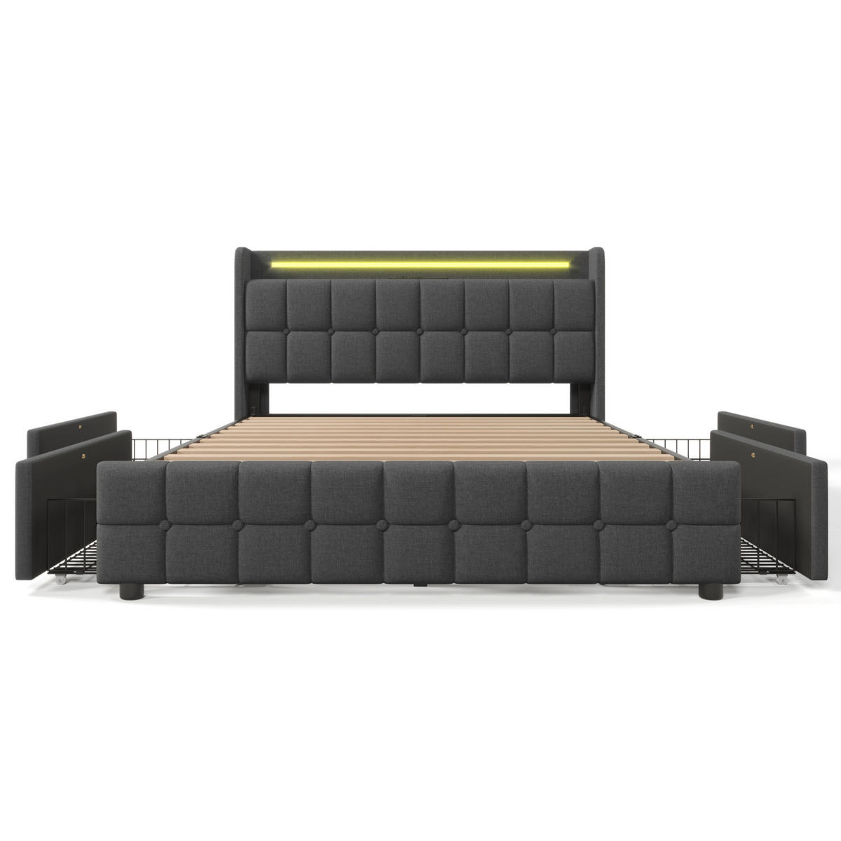 ČALOUNĚNÁ postel 180x200 cm s USB nabíjením, LED osvětlením a 4 zásuvkami, Šedá - šedá, dřevo (180/180cm) - Redom