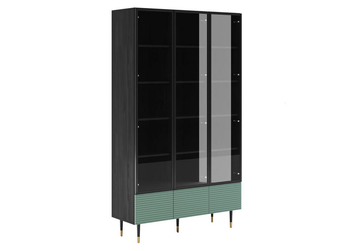 VITRINE Imperio Pistaziengrün, Dreitürige - Schwarz/Grün, Holzwerkstoff (120/206/42cm) - Bettso