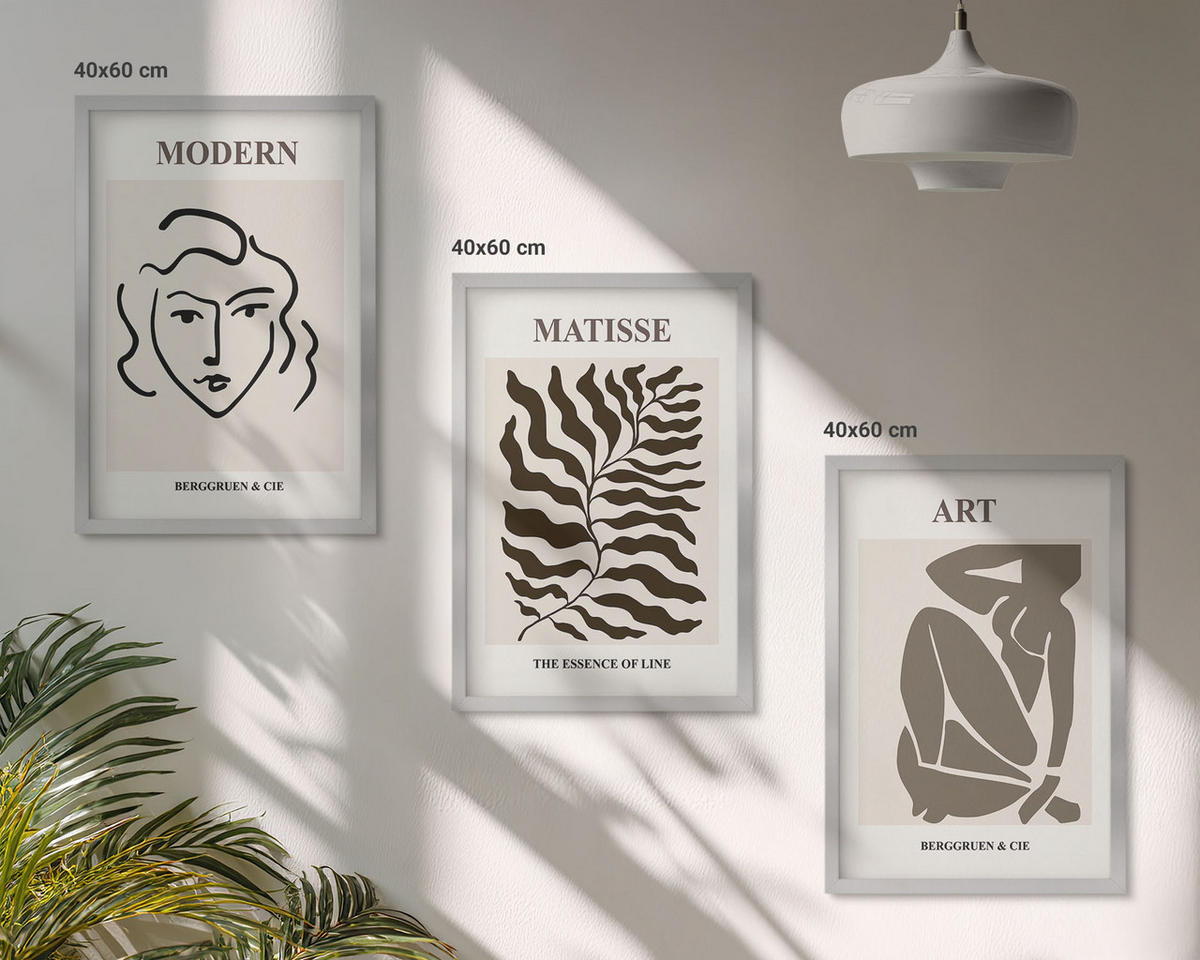 BILDER SET 3er Set - 40x60 cm Silberner Rahmen - Stilvolle Grafiken, Linien, Zeichen - Silberfarben, Kunststoff (40/60cm) - TULUP