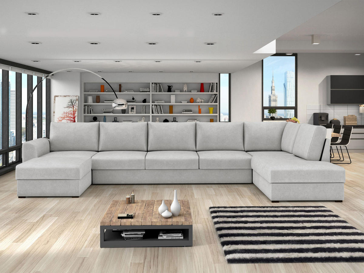 WOHNLANDSCHAFT Wilma Large Premium, Seite: Rechts - Hellgrau/Schwarz, Holz/Textil (370/85/186cm) - MIRJAN24