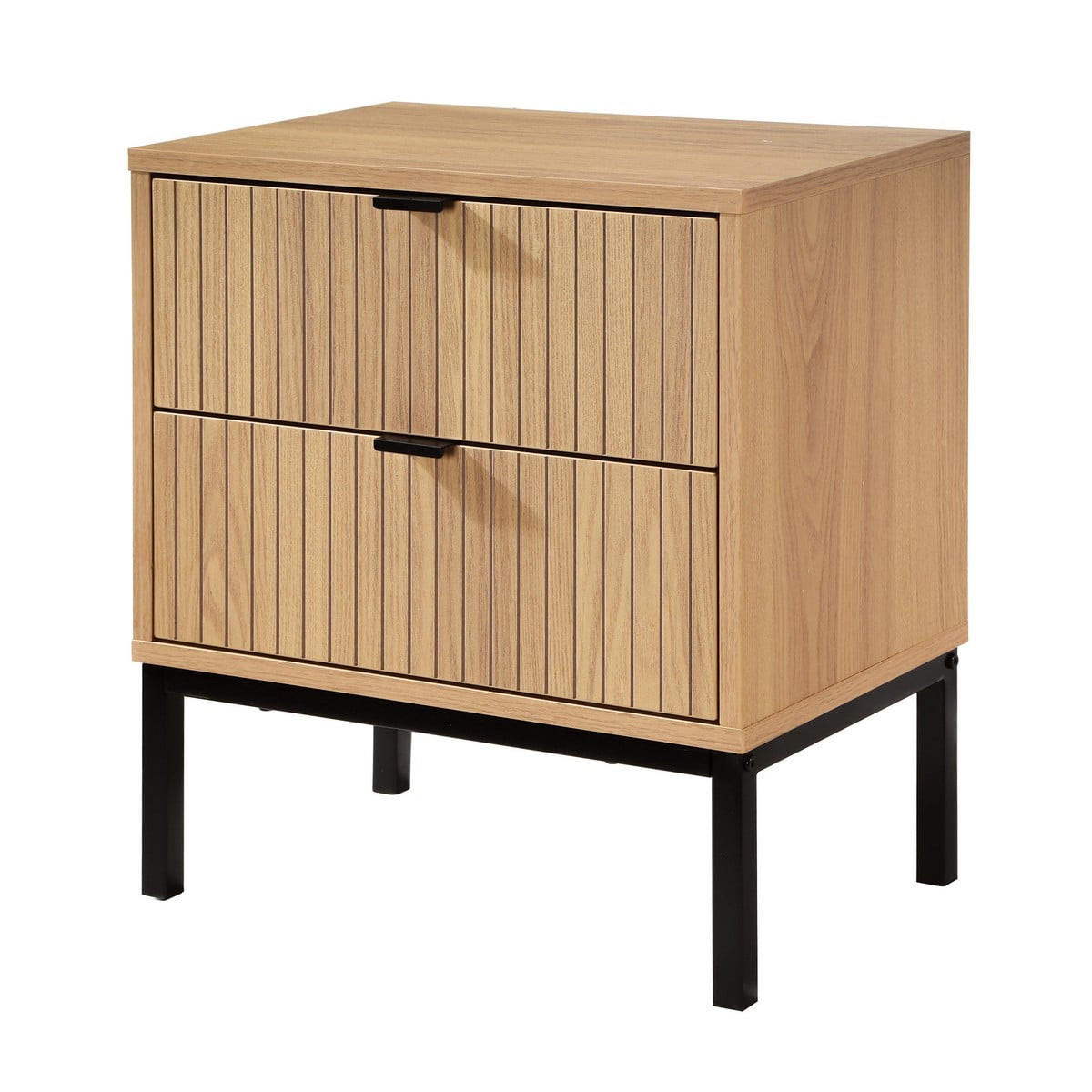 NACHTTISCH 2 Schubladen Effekt Holz mit Rillen - H51cm - Apfelbaumfarben, Holzwerkstoff (29/51/45cm) - Calicosy