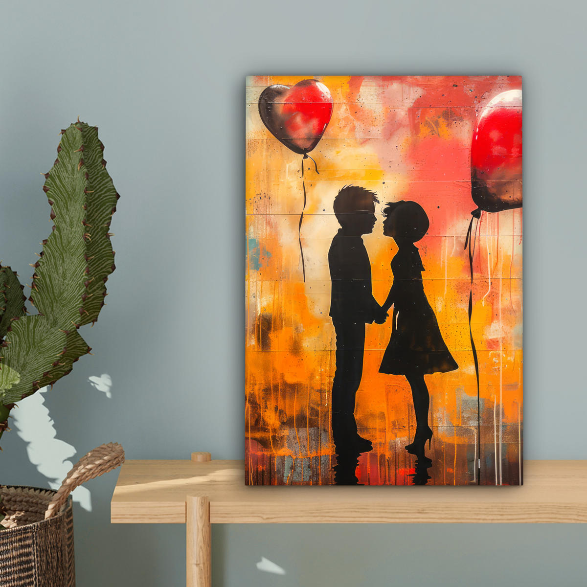 LEINWANDBILD Straßenkunst - Liebe - Graffiti - Kunst - Banksy 20x30 cm - Orange, Textil (20/30cm) - MuchoWow