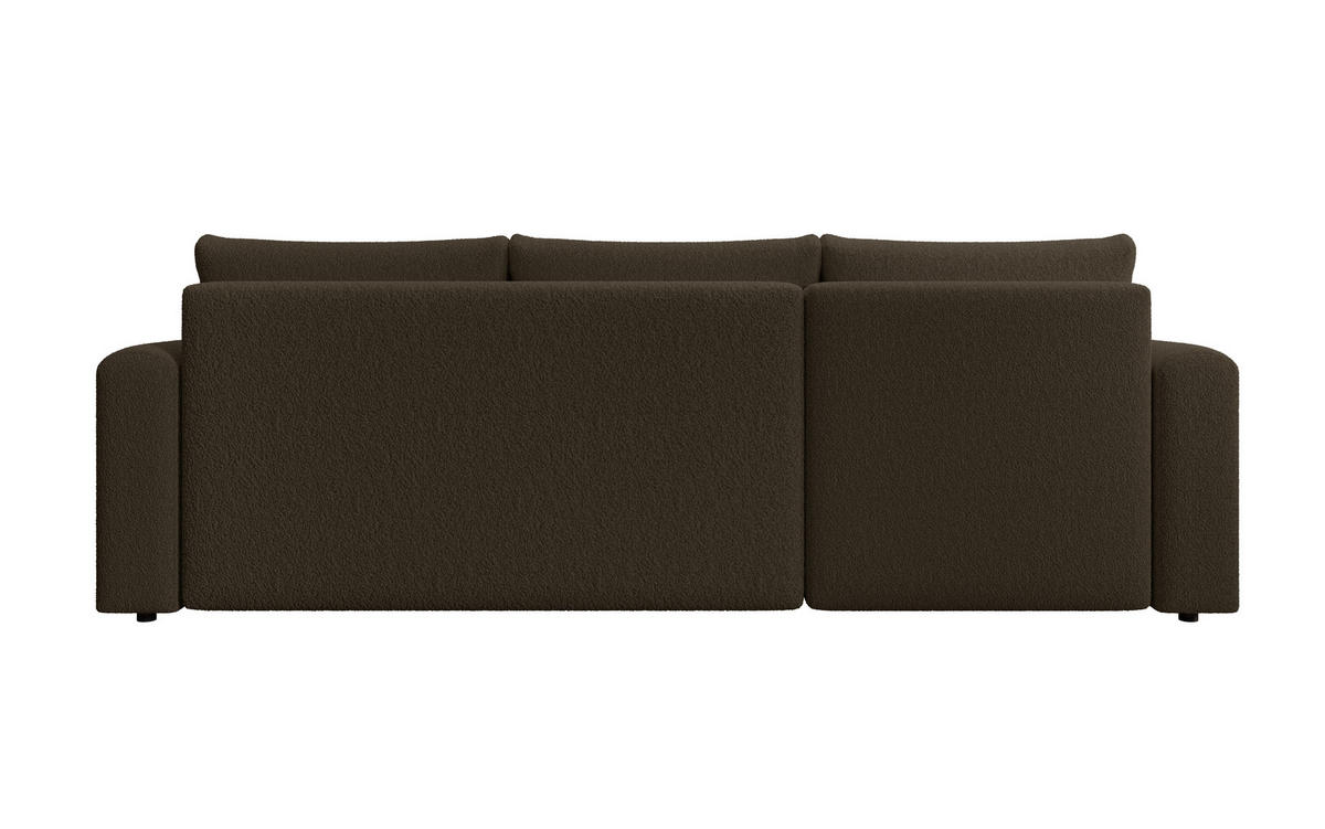ECKSOFA DORA L, Eckcouch in L-Form mit Schlaffunktion und Bettkasten, Farbe: Dunkelbraun, Bouclé-Stoff, Ottomane Links - Dunkelbraun, Textil (240/143cm) - Storez24