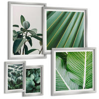 BILDER SET 5er Set - 50x50 cm & 20x30 cm & 40x60 cm Silberner Rahmen - Tropische Blätter in Grün - Silberfarben, Kunststoff (40/60cm) - TULUP