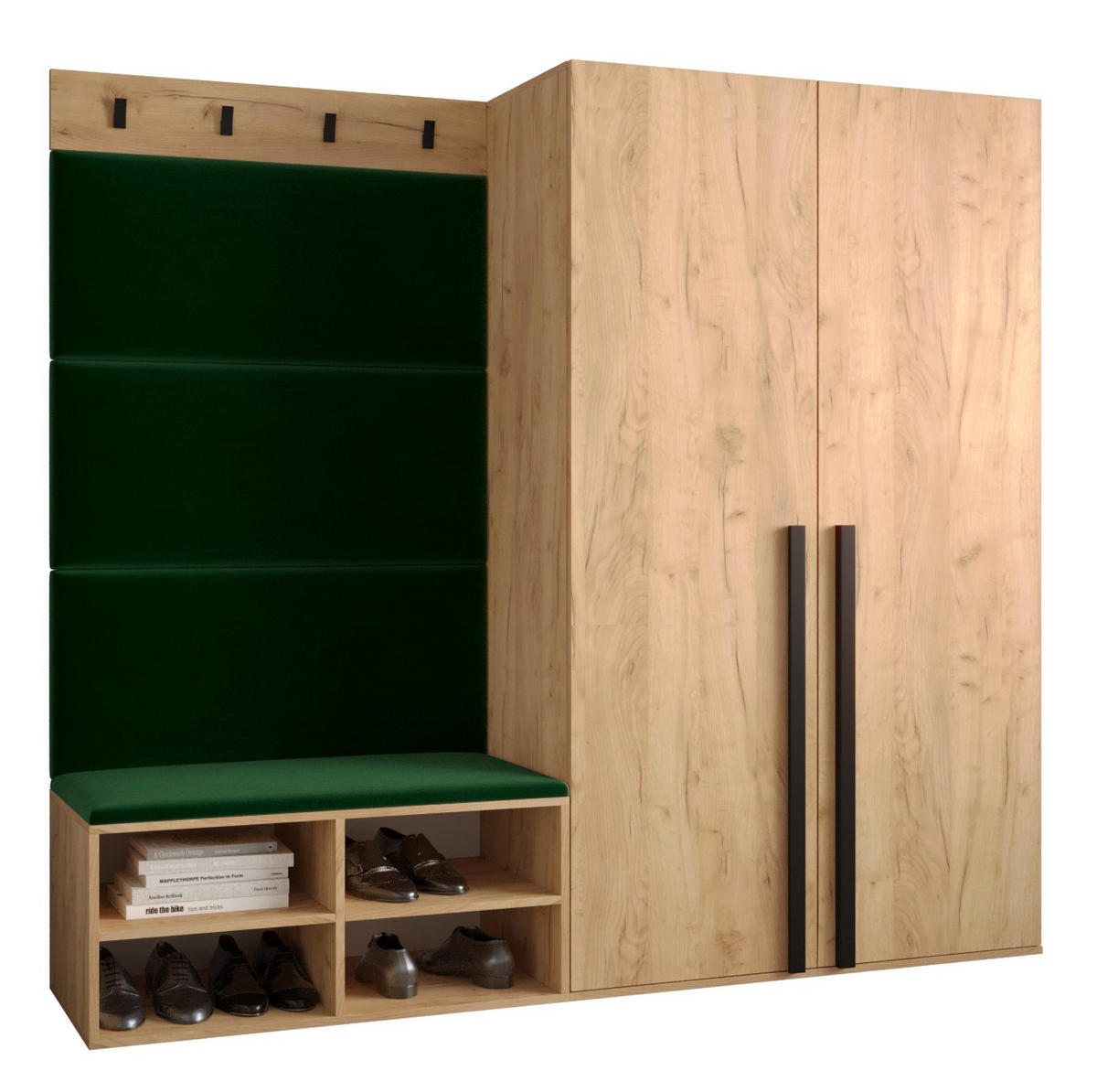 GARDEROBEN-SET 184/184/42 - Waldgrün/Eichefarben, Holz/Kunststoff (184/184/42cm) - MÖBEL KRYSPOL