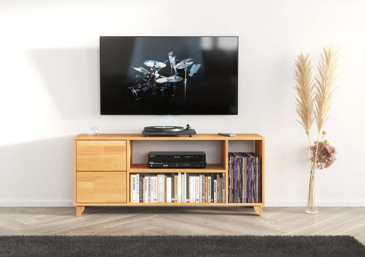 MASSIVHOLZ-TV-SCHRANK Viveca, Buche - lackiert, Naturfarben - Buchefarben, Holz/Buchenholz (140/57.4/45cm) - Visby