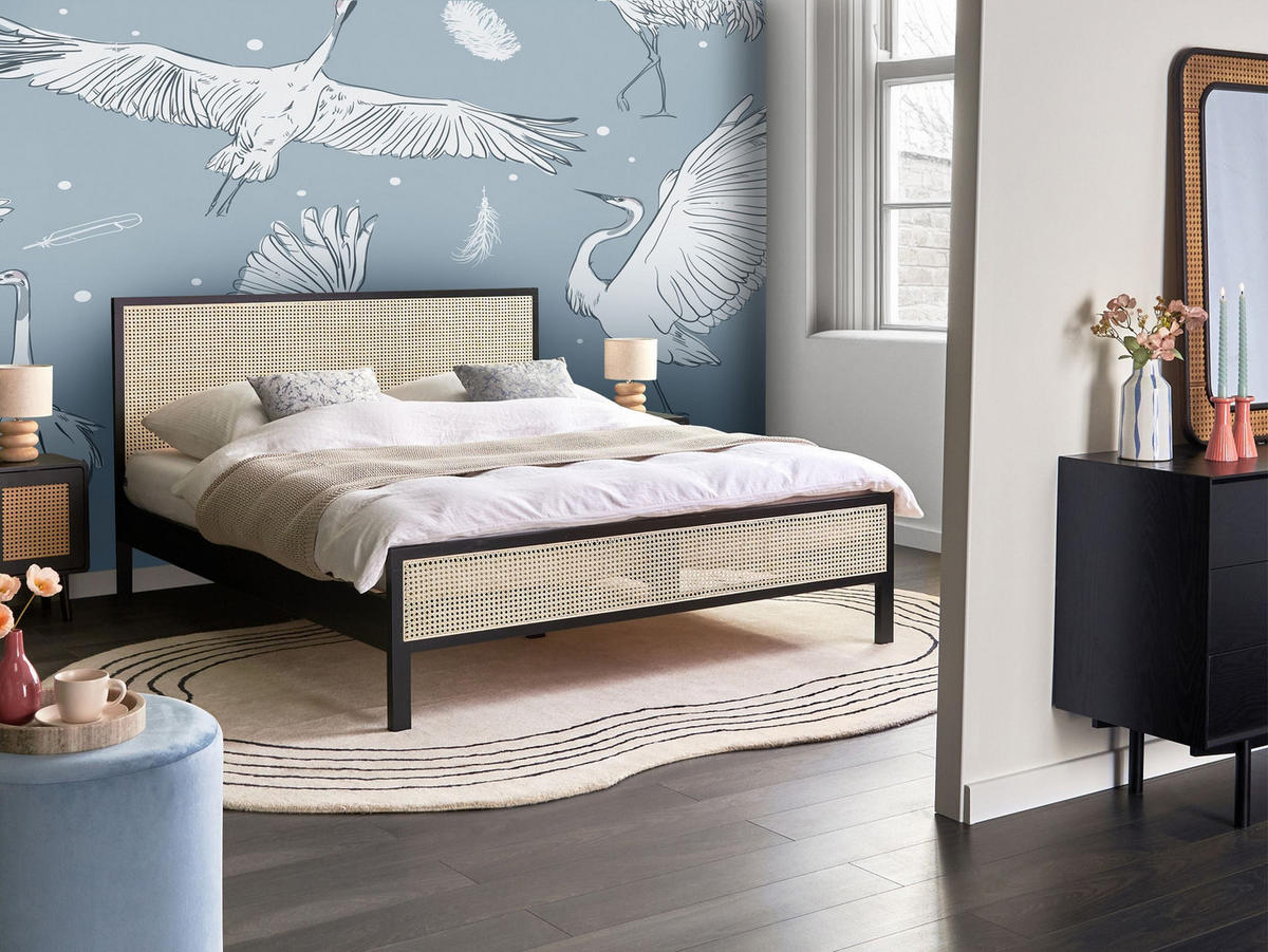 BETT mit Lattenrost 160/200 cm Hellbraun Salernas - Hellbraun/Schwarz, Holz (160/200cm) - Beliani