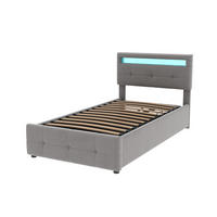 POLSTERBETT 90/200 cm Grau aus Samt mit LED-Beleuchtung und Stauraum - Grau, Textil (90/200cm) - OKMYHOME