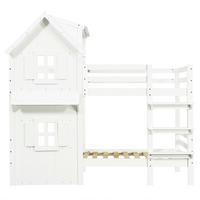 KINDERBETT Weiß Liegefläche 90/200 cm, Etagenbett mit Dach und Fenstern, Sicherheitsgeländer - Weiß, Holz (90/200cm) - PANGIVO