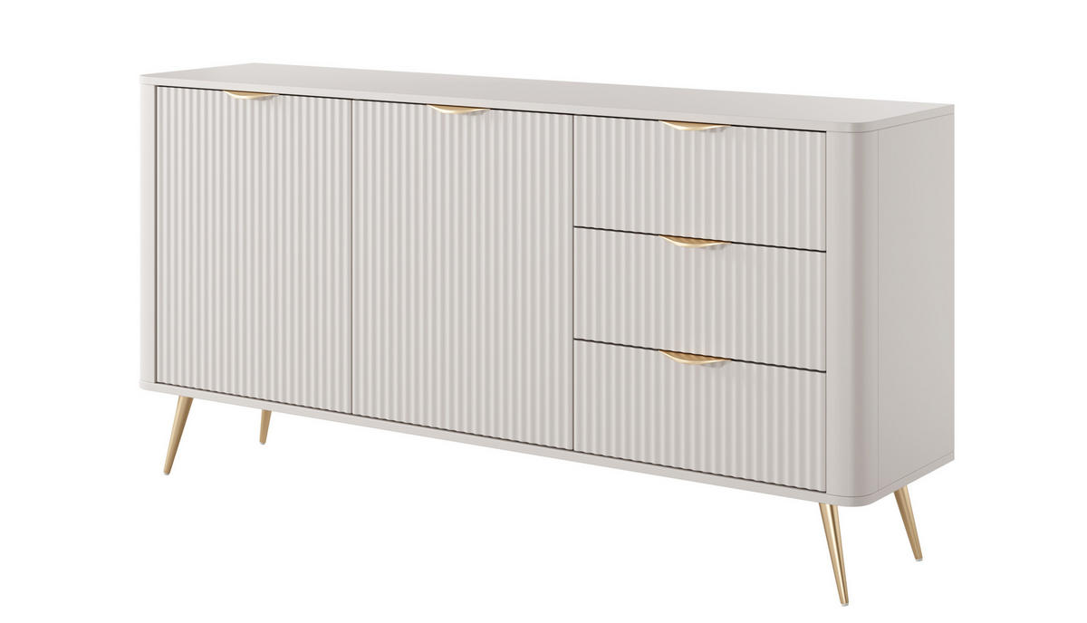 SIDEBOARD Vespasia 2T 3S Beige 163,2/81,2/38 cm – Geriffelten Fronten - Beige/Goldfarben, Holzwerkstoff/Metall (163.2/81.2/38cm) - AX Living