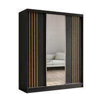 SCHWEBETÜRENSCHRANK Neli 180 cm mit Lamellen und Spiegel 3-türig, schwarz, schwarz, Lamelle Artisan - Schwarz/Eiche Artisan, Kunststoff (180/216/61cm) - Margaret Hadas24