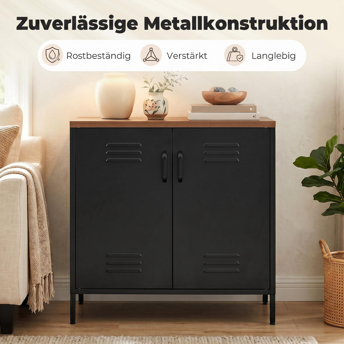SIDEBOARD Stahl Schwarz - Schwarz, Kunststoff/Metall (40/80/80cm) - HOMCOM