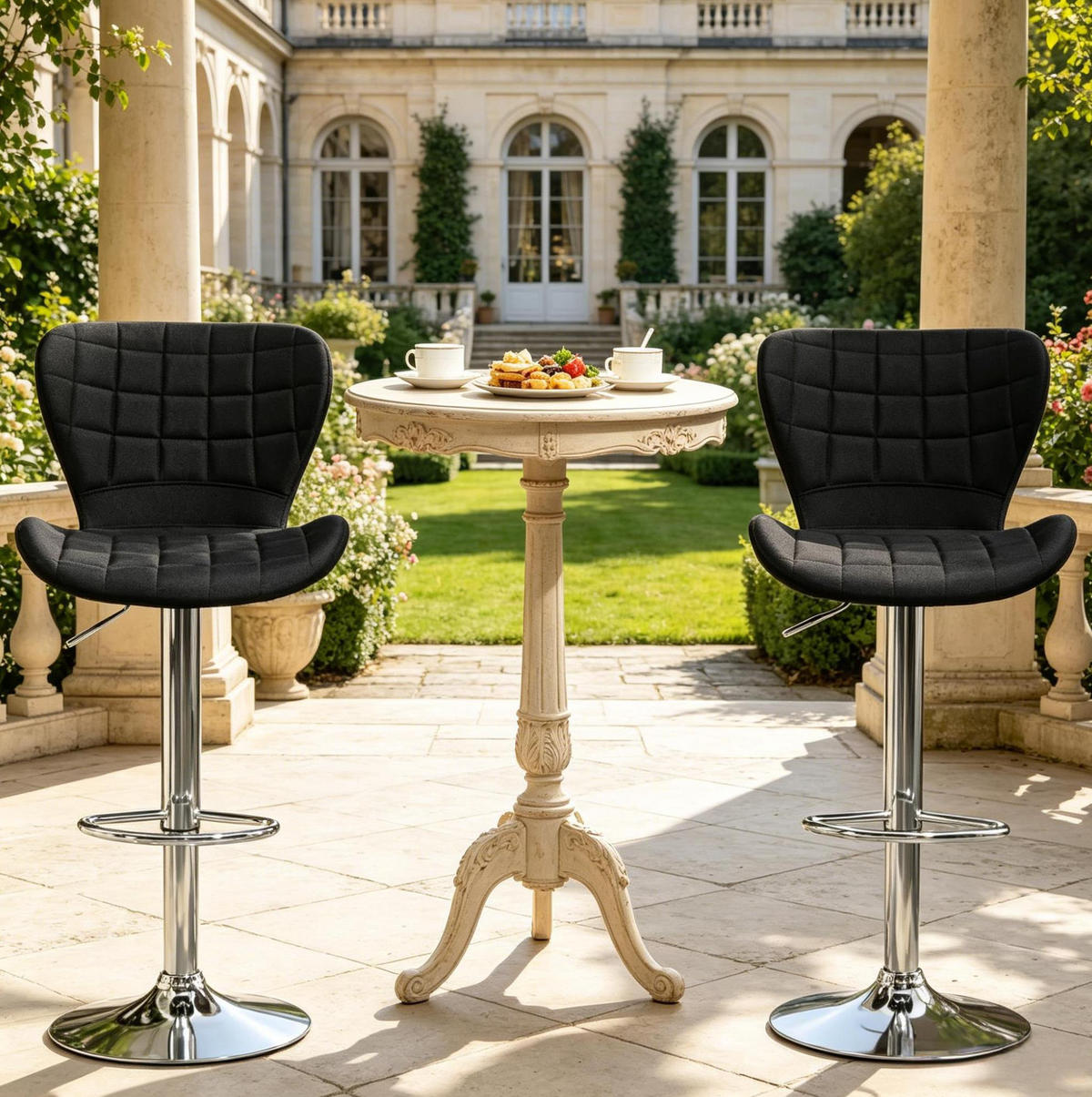 BARHOCKER 2er-Set höhenverstellbar mit Armlehnen Schwarz 47 x 51,5 x 89,5-111,5 cm - Schwarz, Metall (51.5/111.5/47cm) - Meubliv