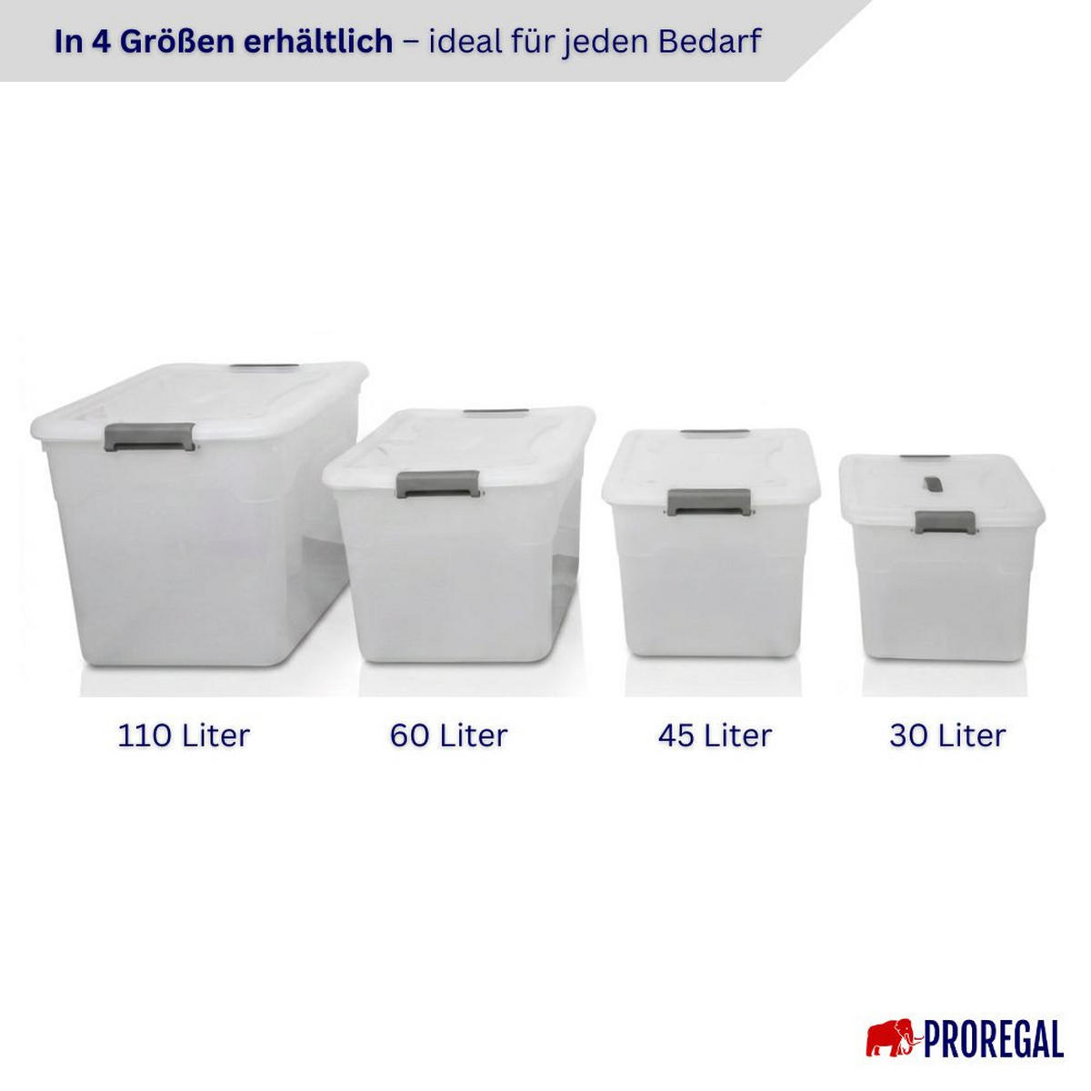 AUFBEWAHRUNGSBOX mit Deckel 110L im 4er Set Extra Groß Rollen transparent stapelbar - Transparent, Kunststoff (65/38/48cm) - PROREGAL